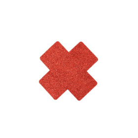 Paire de cache tétons adhésifs croix pailletée rouge 